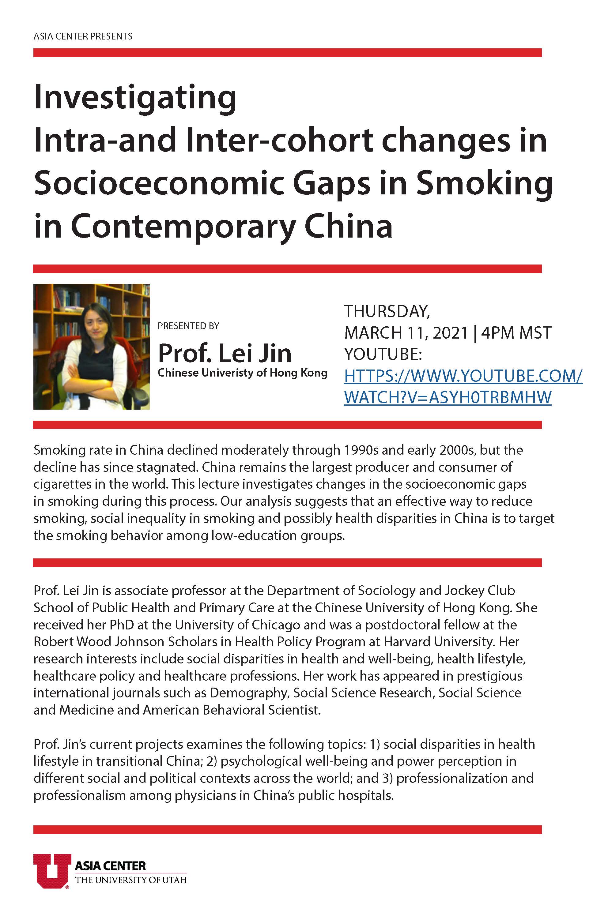 Socioeconomic Gaps in Smoking - Prof. Lei Jin Flyer